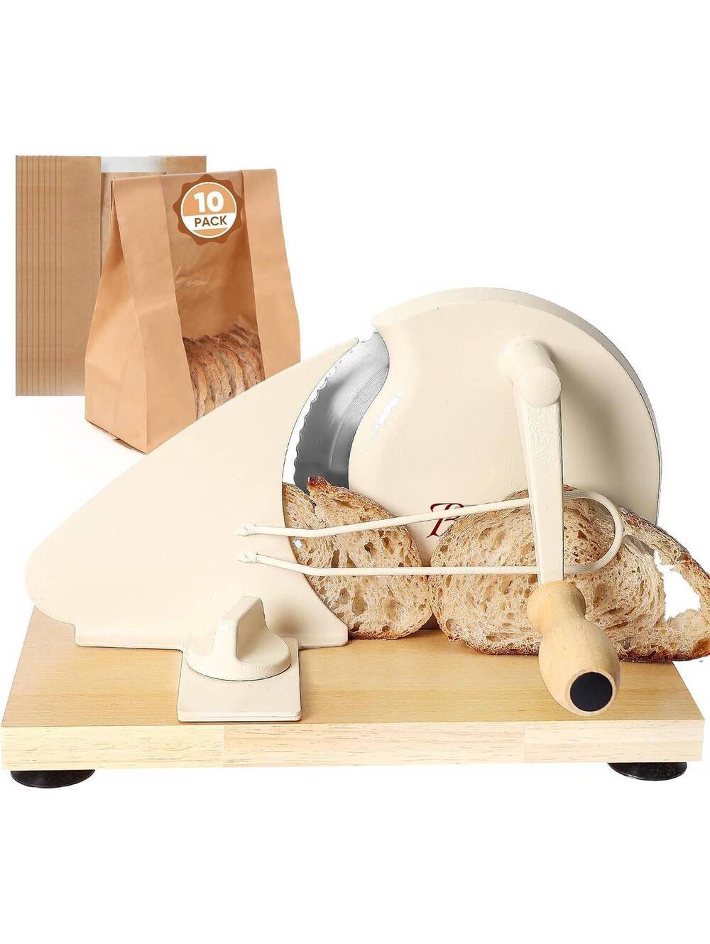 Manual Bread Slicer Adjustable Thickness with Stainless Steel Blade & Wood Base